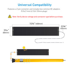 12.6V/16.4V 5.9W Solar Panel for Motorized Blinds, Shades, Security Cameras & Smart Devices – 3 Connector Options (JST/DC5.5/DC3.5)
