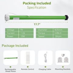 38mm Rechargeable Roller Shade Motor Kit for 1.5" Tube - DIY Motorized Blinds with Controller