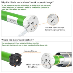 38mm Rechargeable Roller Shade Motor Kit for 1.5" Tube - DIY Motorized Blinds with Controller