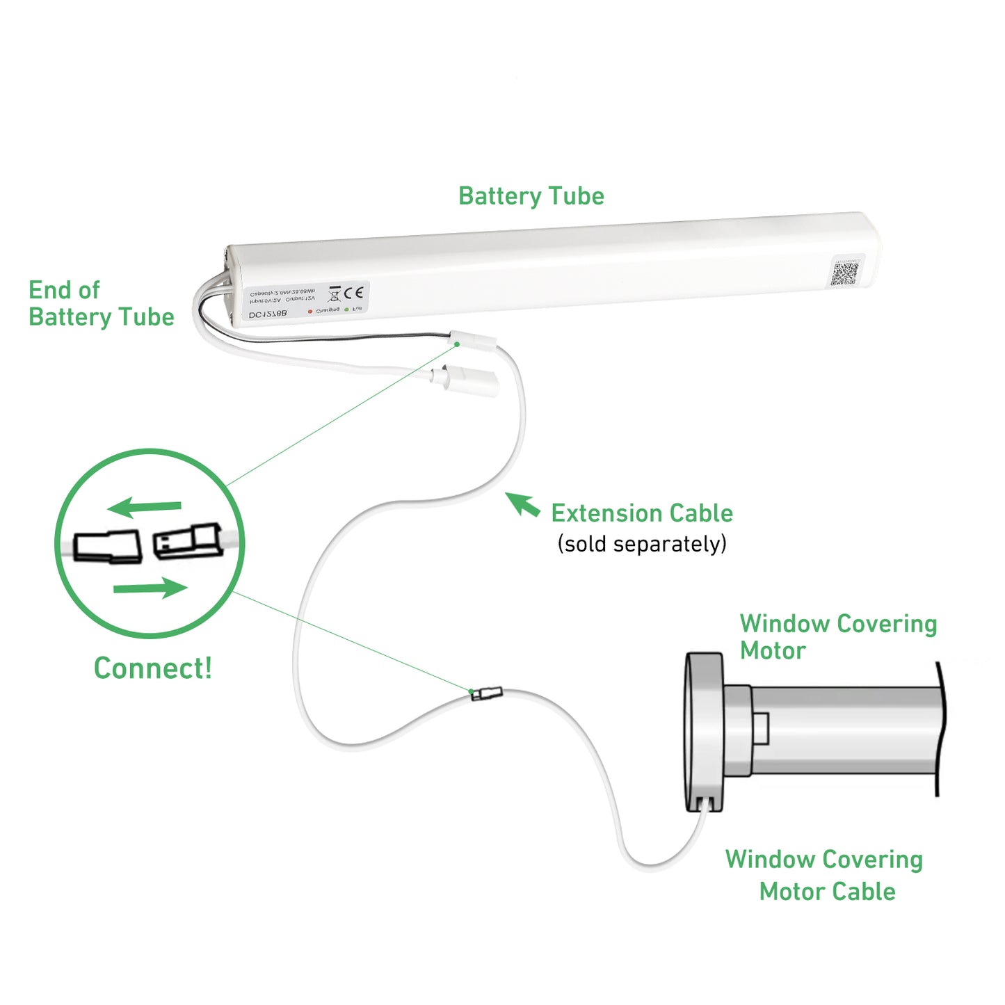 DC1278B 12V Rechargeable Battery for Motorized Blinds/Shades, 2-Pin JST Connector, Wall Mount Included
