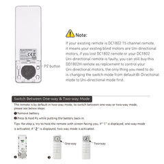 DD1802H Replacement Transmitter for Bi-Directional Motors, 15-Channel Controller for Motorized Roller Shades, Gates & Smart Home Devices
