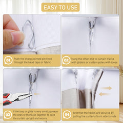 Heavy-Duty Offset Pin-On Drapery Hooks – 100 Pack – Rustproof Metal Curtain Hooks for Pleated Drapes, Blackout Curtains & Valances