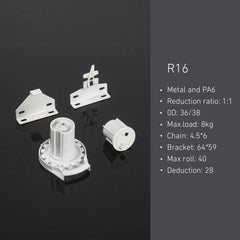 1 Pair Roll Ease R-Series RB560 Bracket for R16 Clutch +Roller Brackets + End Plug (White)