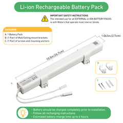 DC1278B 12V Rechargeable Battery for Motorized Blinds/Shades, 2-Pin JST Connector, Wall Mount Included