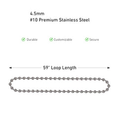#10 Stainless Steel Bead Chain for Roller Shades & Vertical Blinds - 1.5 Meter Length (59 inch) - Includes 3 Metal Connectors