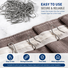 100 Pack Curtain Hooks, Stainless Steel Pin-On Drapery Hooks for Curtains