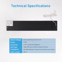 12.6V/16.4V 5.9W Solar Panel for Motorized Blinds, Shades, Security Cameras & Smart Devices – 3 Connector Options (JST/DC5.5/DC3.5)
