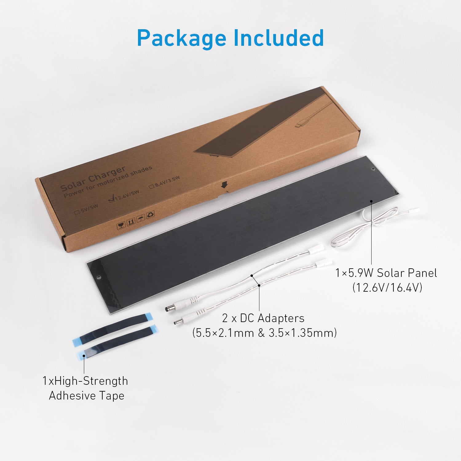 12.6V/16.4V 5.9W Solar Panel for Motorized Blinds, Shades, Security Cameras & Smart Devices – 3 Connector Options (JST/DC5.5/DC3.5)