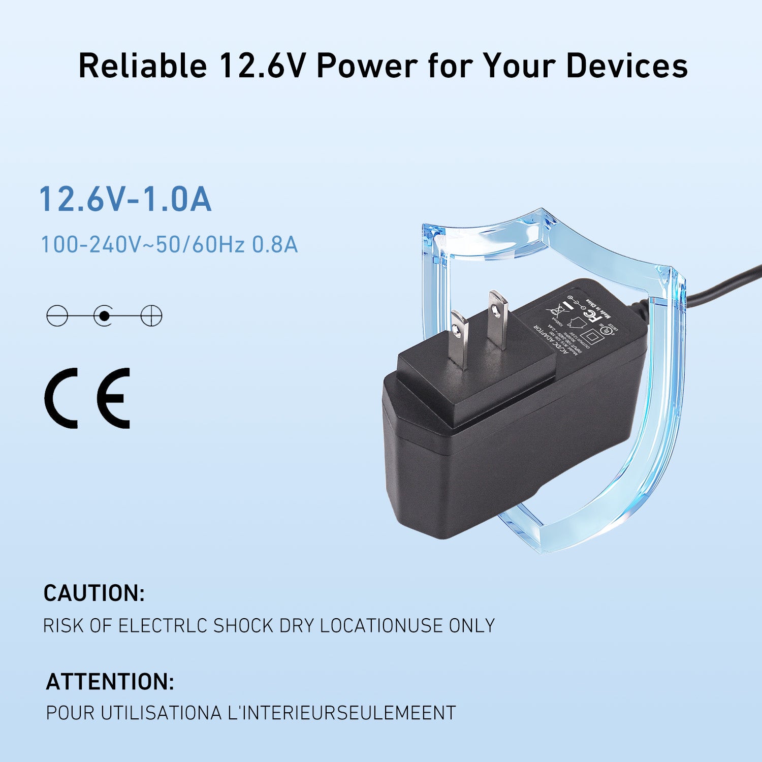 12.6V 1A DC Power Adapter - 3.5×1.35mm Plug - Replacement Charger for CCTV Cameras, LED Panels, Motorized Shades - UL Listed Power Supply