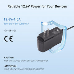 12.6V 1A DC Power Adapter - 3.5×1.35mm Plug - Replacement Charger for CCTV Cameras, LED Panels, Motorized Shades - UL Listed Power Supply