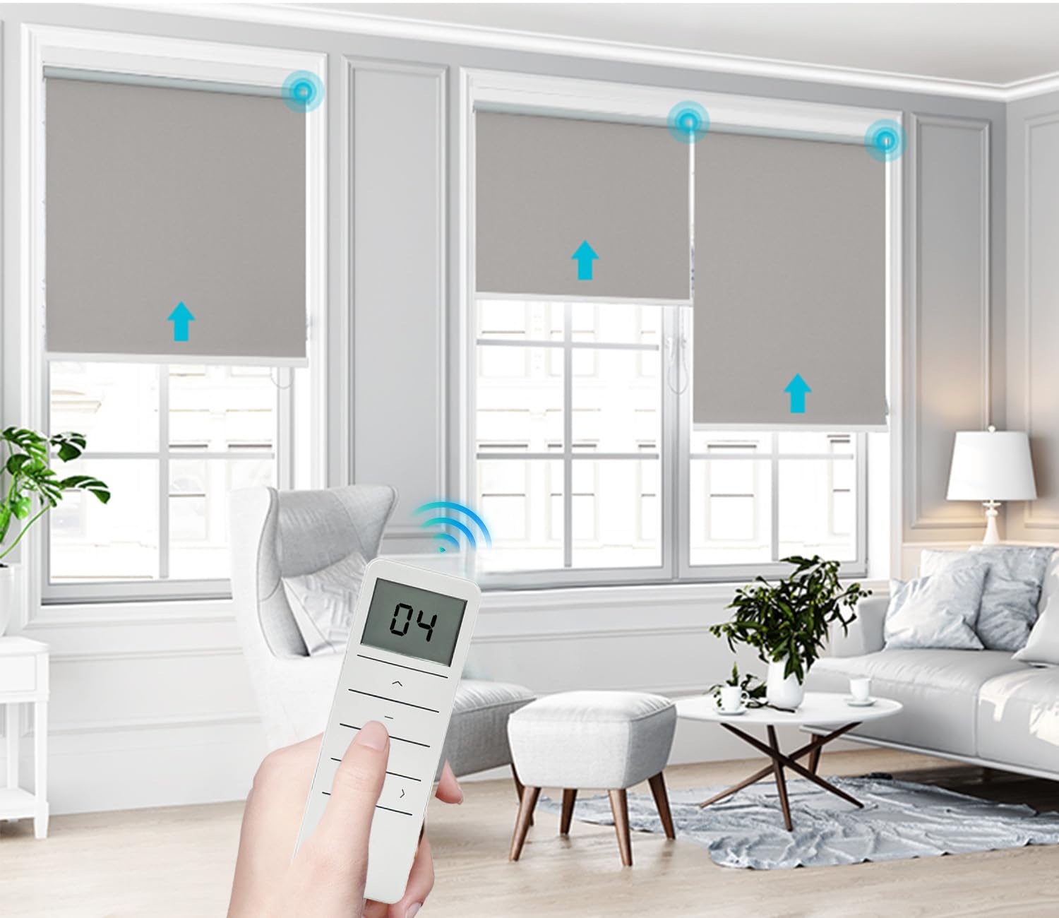 15 Channel Wireless RF Controller for Motorized Roller Shades, White, Manual Operation, Wall Mount