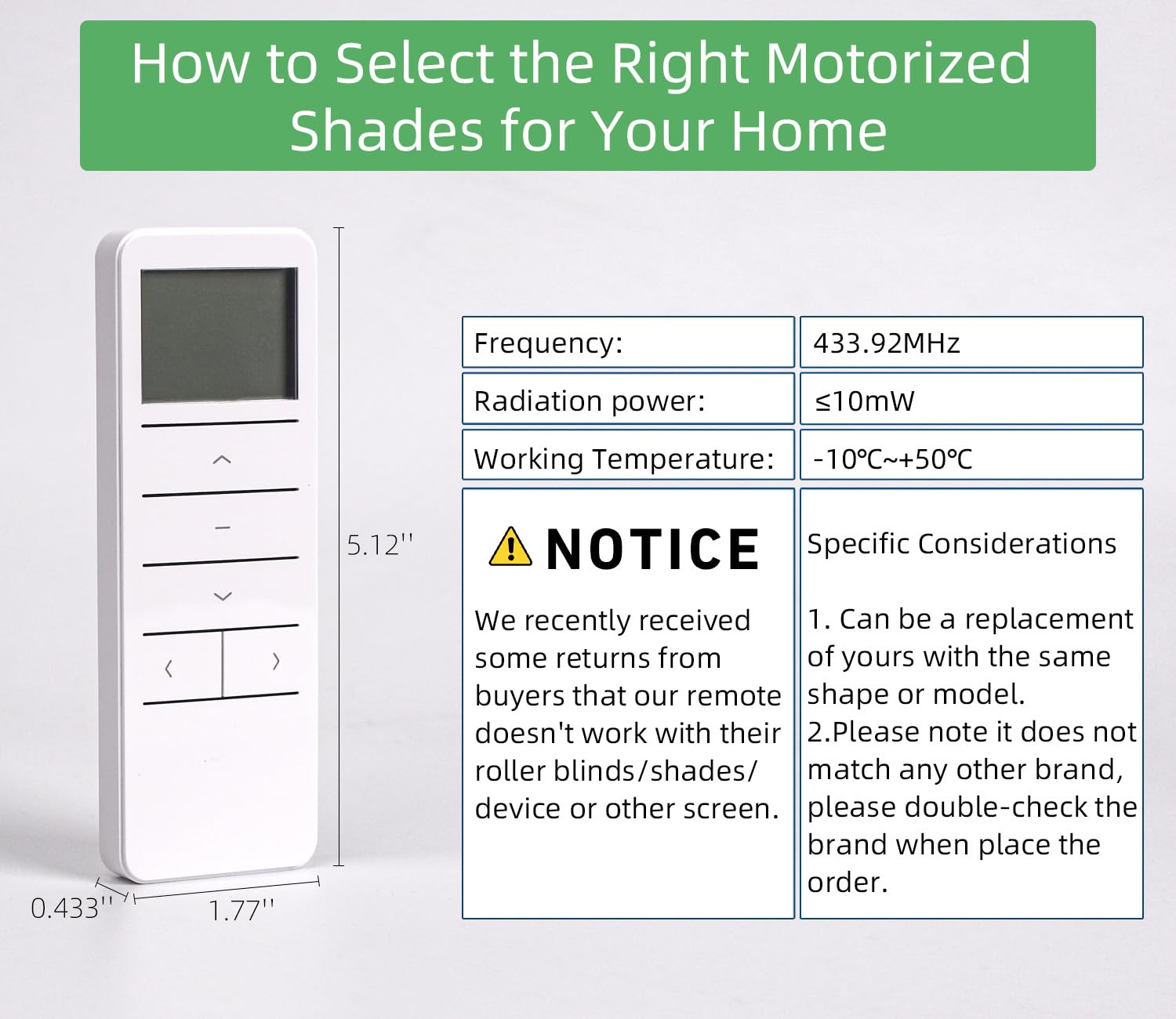 15 Channel Wireless RF Controller for Motorized Roller Shades, White, Manual Operation, Wall Mount