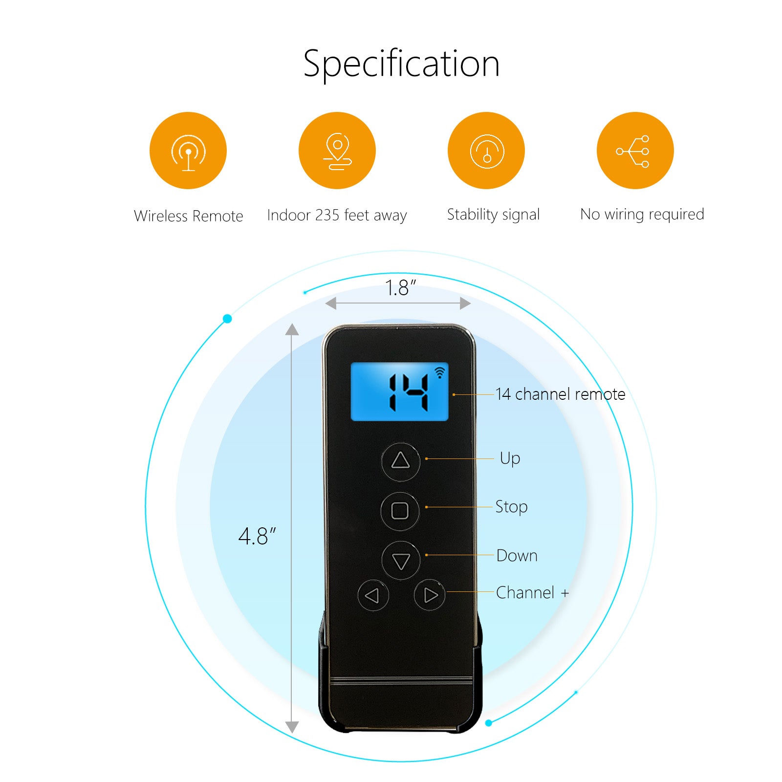 Replacement Remote Control for Motorized Blinds, Shades and Curtains - 14 Channel Hand Held Remote