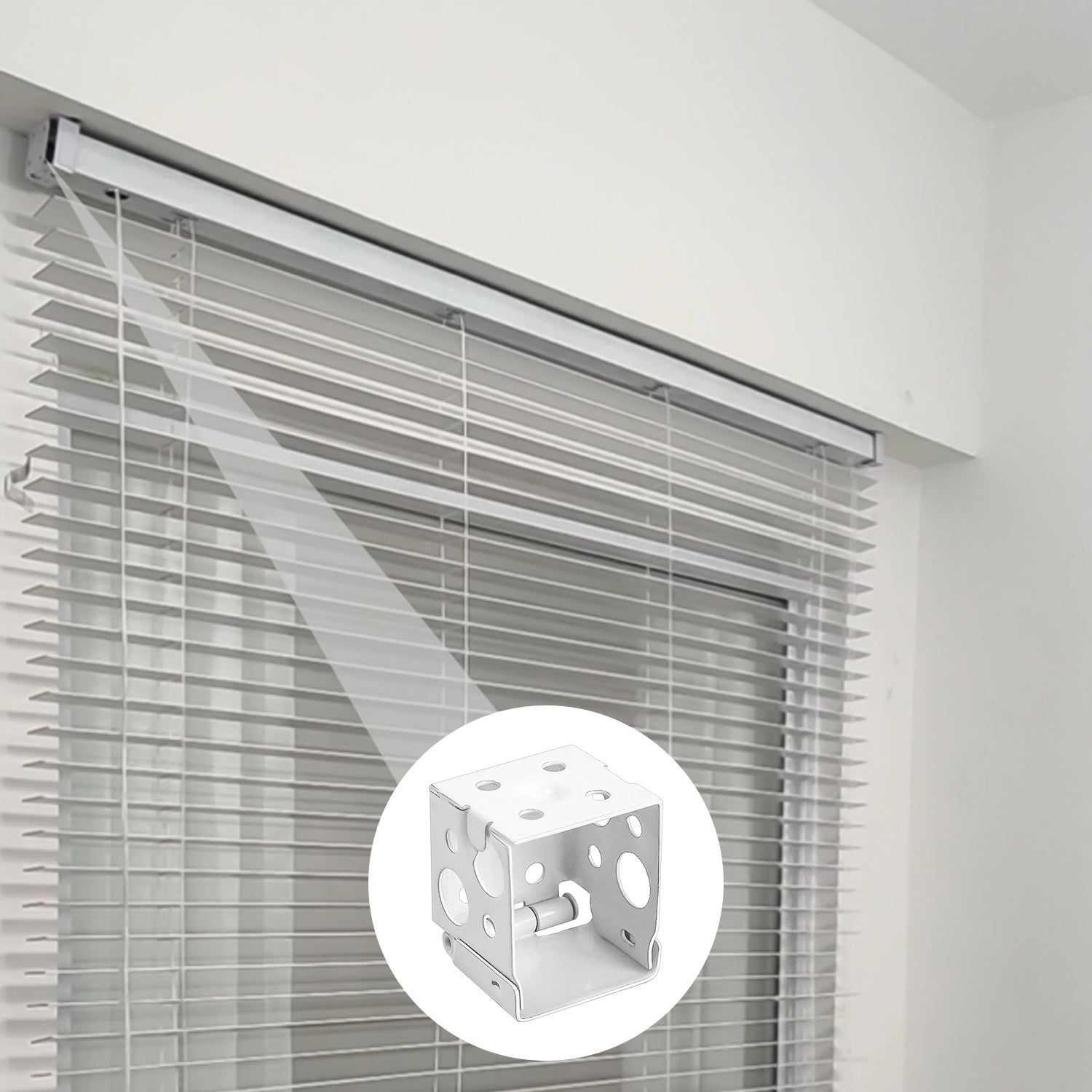 1" Mini Blind Metal Brackets (4-Piece Set) - Low Profile Box Mount for 1" x 1" Headrails - Heavy Duty White Steel Brackets with Screws - Inside/Outside Window Mount