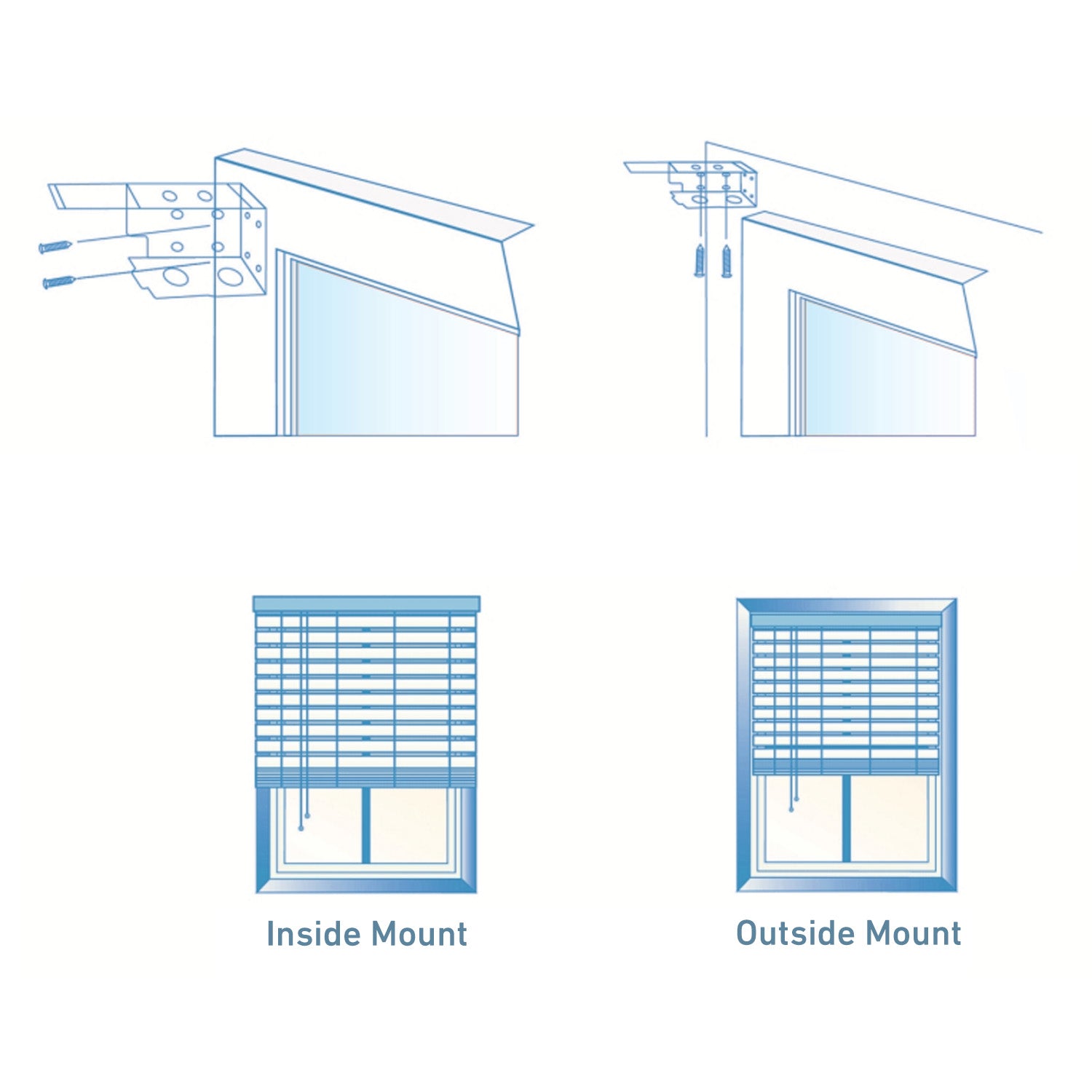 1" Mini Blind Metal Brackets (4-Piece Set) - Low Profile Box Mount for 1" x 1" Headrails - Heavy Duty White Steel Brackets with Screws - Inside/Outside Window Mount