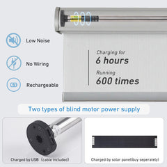 Smart Rechargeable AM15 Tubular Motor for Roller Blinds 18mm 25mm 28mm Adjustable Rubber Crown Compatible with Coolaroo 28mm Tube