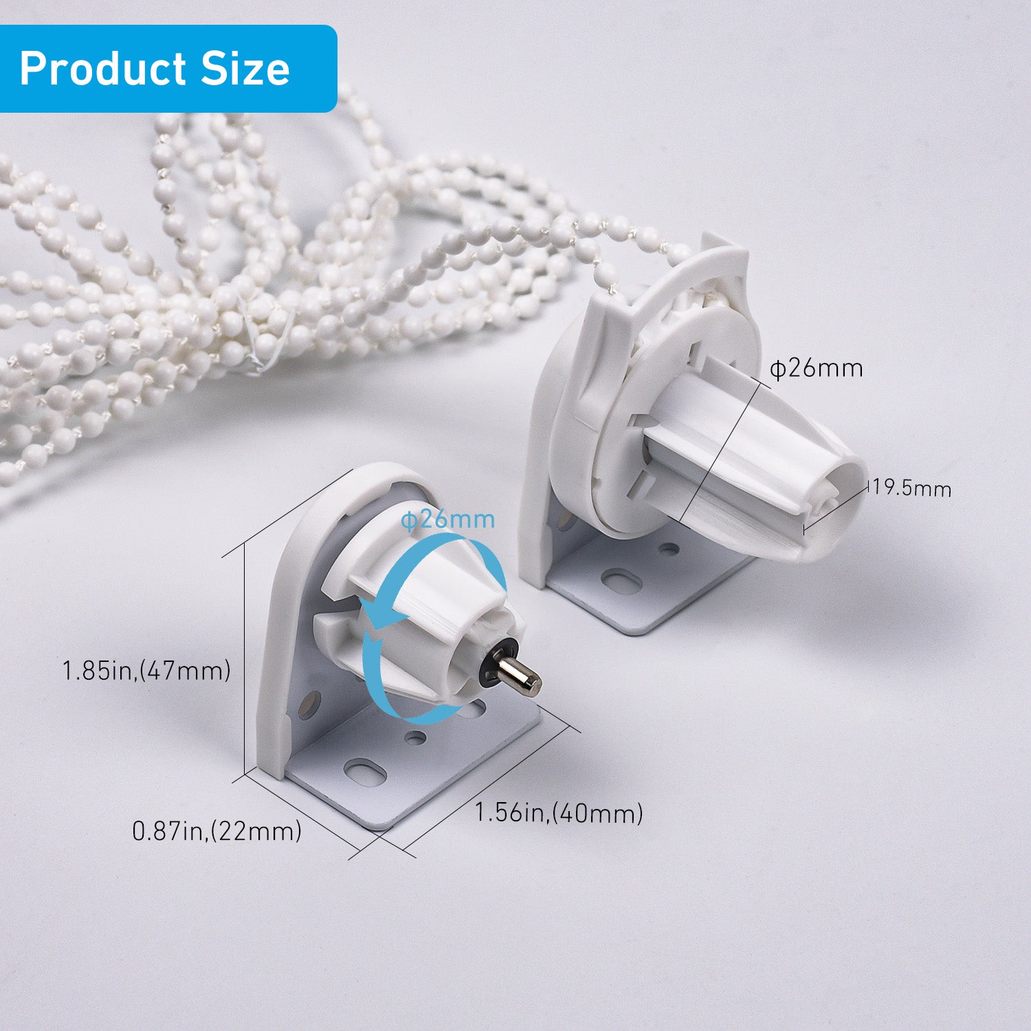 28mm Roller Blind Brackets Upgrade Roller Blind Fittings Spare Kit, Heavy Duty with Blind Chain, White