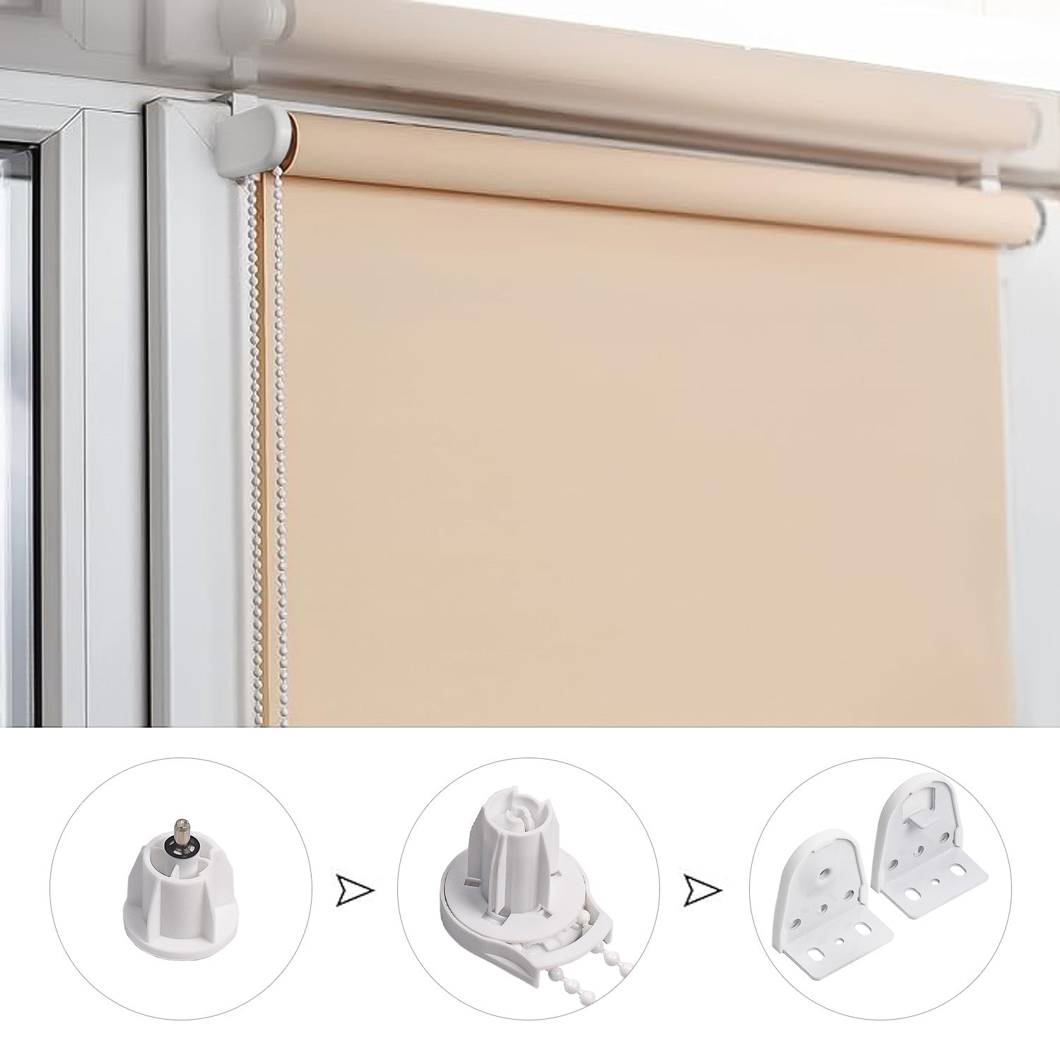 28mm Roller Blind Brackets Upgrade Roller Blind Fittings Spare Kit, Heavy Duty with Blind Chain, White
