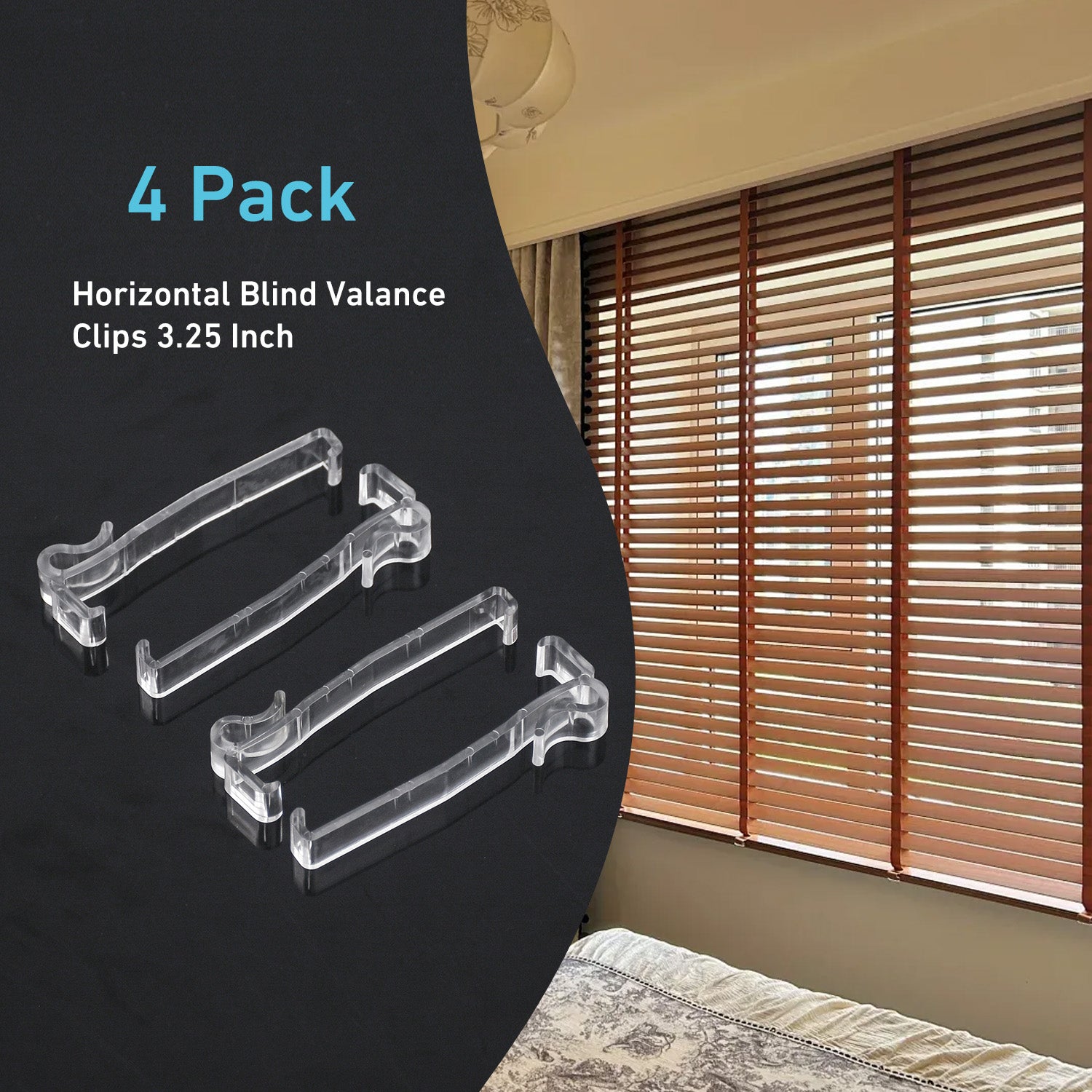 3.25 Inch Valance Clips (4-Pack) – Horizontal Blind Clip Holds Vinyl Slat – Works on  Wood, Faux Wood & Metal Blinds