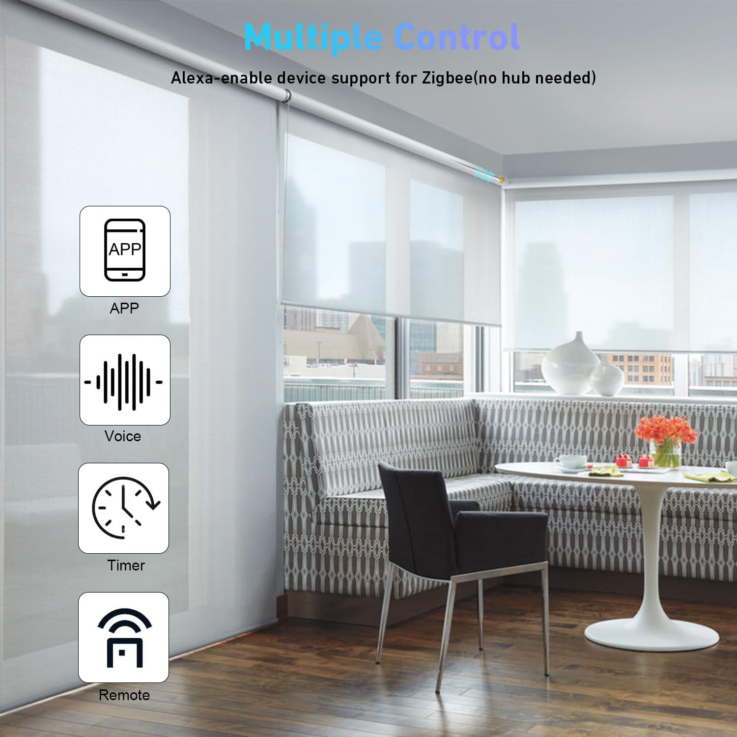 Zigbee Rechargeable Motor for Roller Shades – Solar-Powered, Alexa-Compatible, No Hub Needed