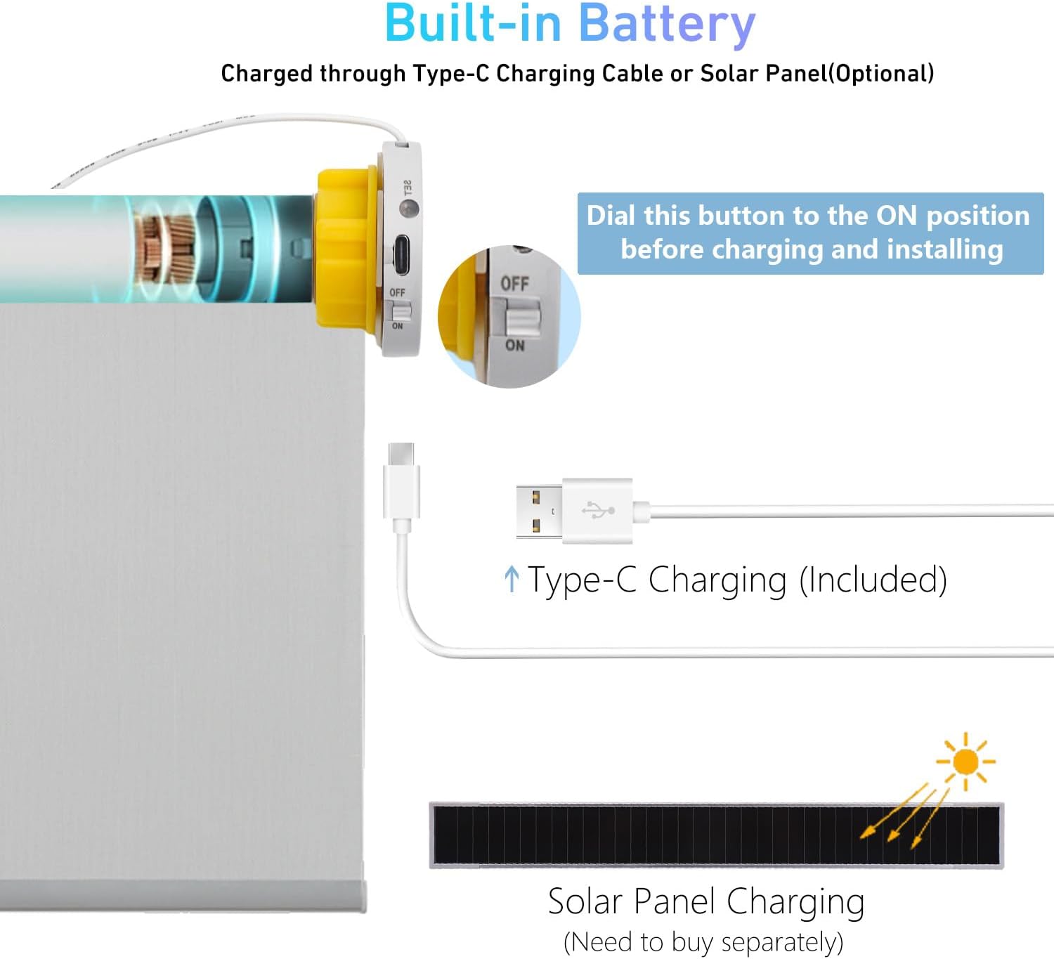 Zigbee Rechargeable Motor for Roller Shades – Solar-Powered, Alexa-Compatible, No Hub Needed