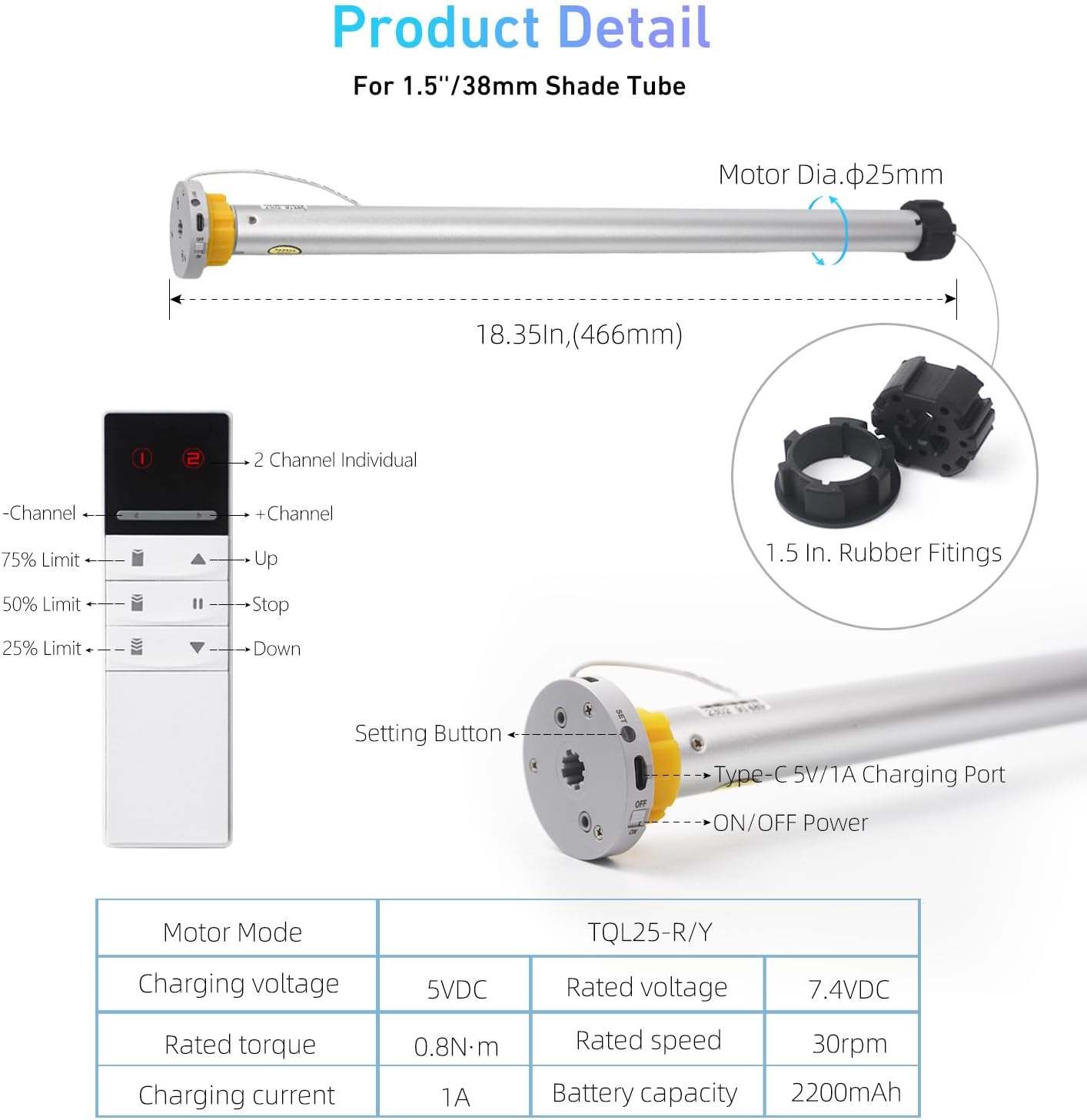 Zigbee Rechargeable Motor for Roller Shades – Solar-Powered, Alexa-Compatible, No Hub Needed