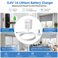 8.4V 1A Lithium Charger, 5.5x2.1mm DC Plug for 7.4V 2S Li‑ion Battery Pack