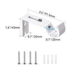 Adjustable Metal Curtain Rod Bracket - 1" Projection - Heavy Duty Single Rod Holder - Set of 2 Wall Mount Brackets - Fits Rods 0.5" to 1.25" Diameter - White
