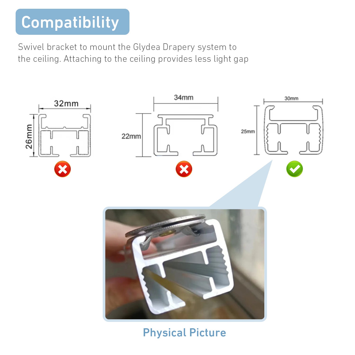 Motorized Sliding Curtain Rail Swivel Ceiling Bracket, Electric CeilingFixing Mount Bracket for Glydea Curtain Track Accessory Smart Honne Decor-4 Pack