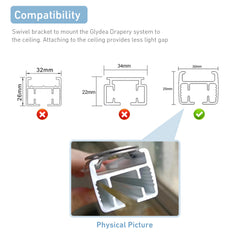 Motorized Sliding Curtain Rail Swivel Ceiling Bracket, Electric CeilingFixing Mount Bracket for Glydea Curtain Track Accessory Smart Honne Decor-4 Pack