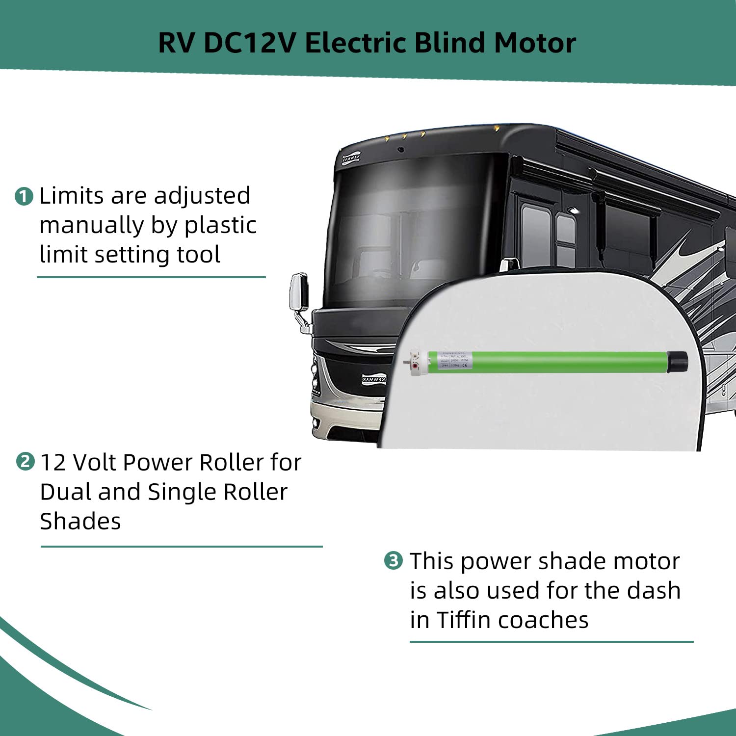 DM25DS RV Electric Roller Shades Replacement Motor,DC12V Wired for RV Power Roller Shades