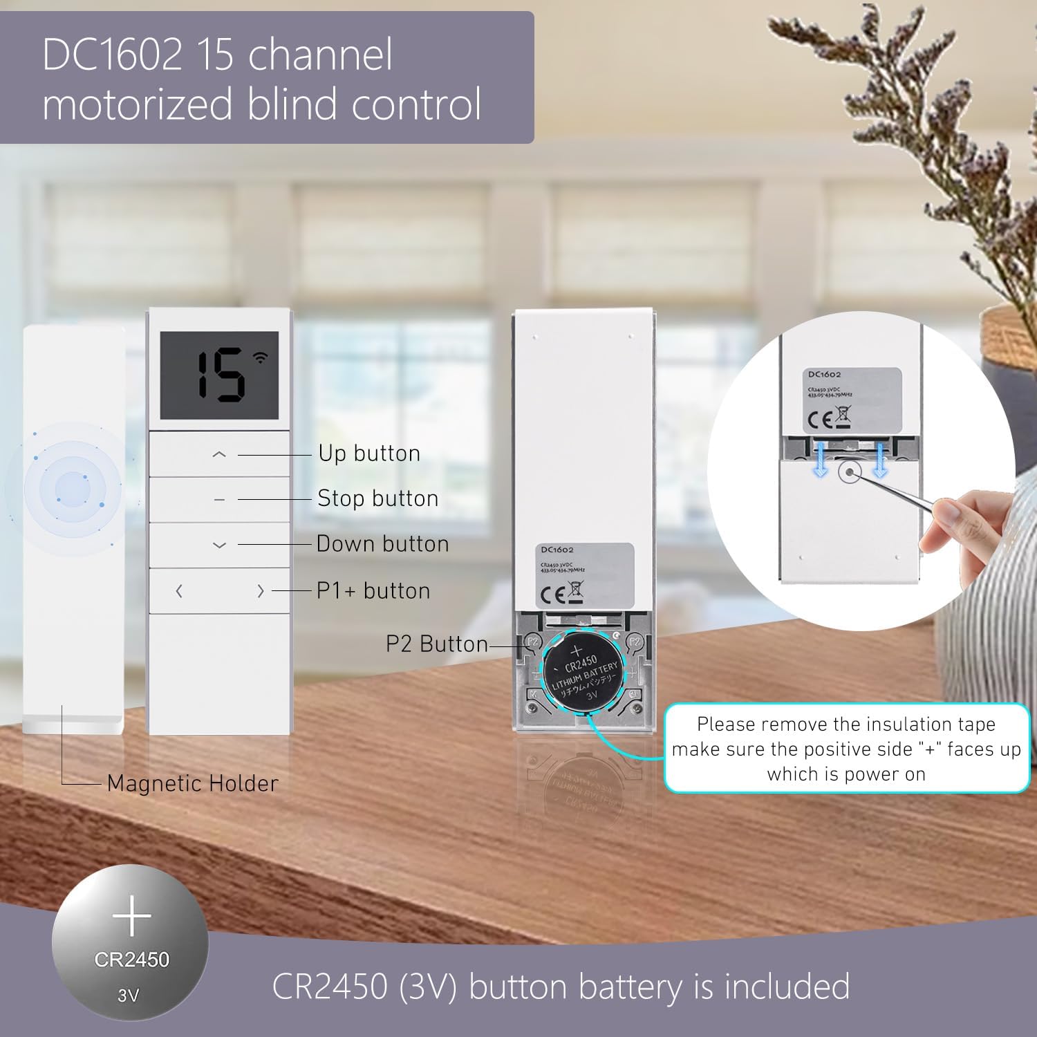 DC1602 15-Channel Replacement Remote Groups Control for Motorized Blinds, Shades and Curtains