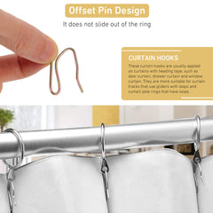 Heavy-Duty Offset Pin-On Drapery Hooks – 100 Pack – Rustproof Metal Curtain Hooks for Pleated Drapes, Blackout Curtains & Valances