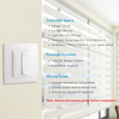 Manual Rocker Switch 12V - DC59C Single Pole On/Off Control - Compatible with RV Blinds, Boats & 12V Accessories