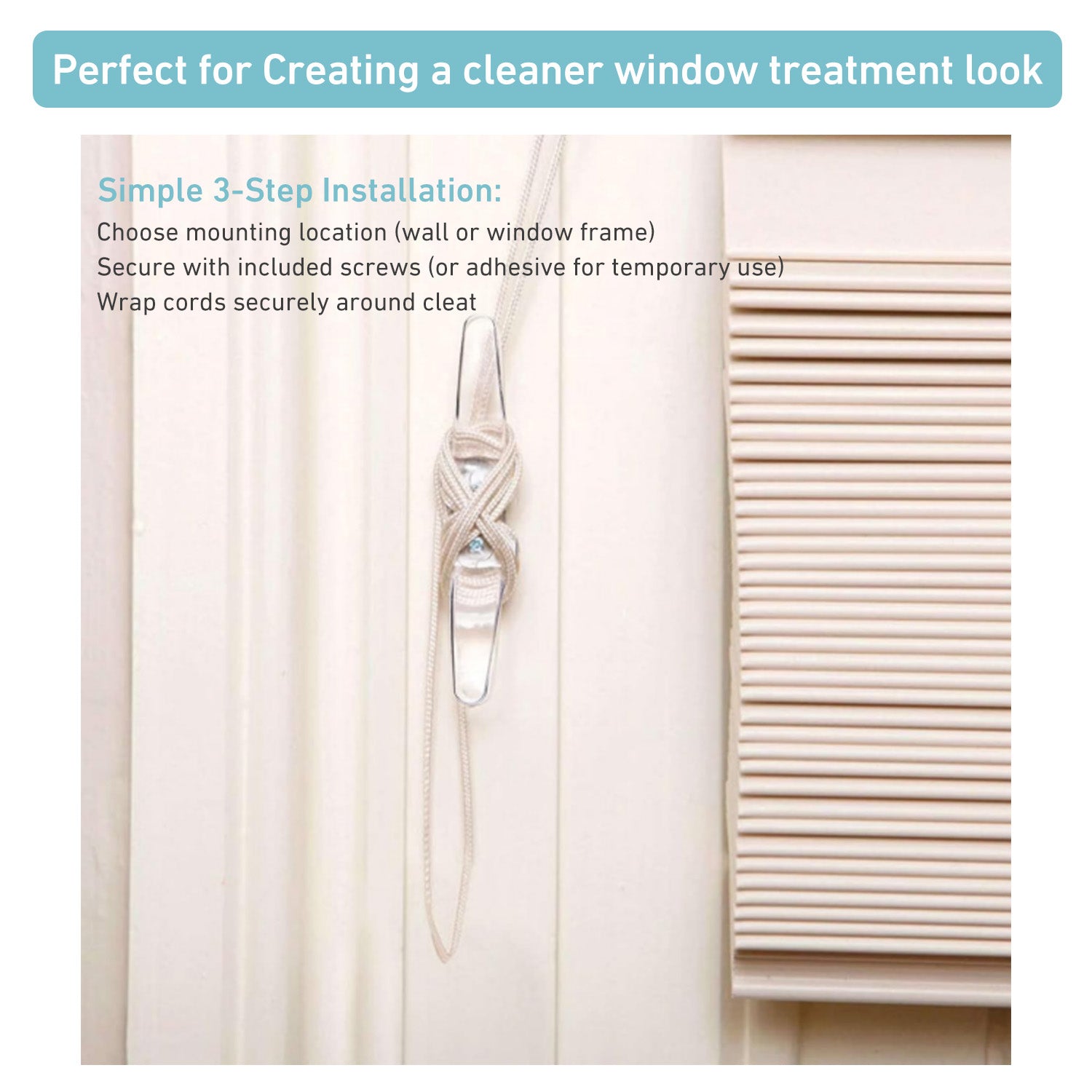 Plastic Transparent Blind Cord Cleat - Clear Cord Holder for Window Blinds - Child Safety Cord Winder - 8Pack (Includes Mounting Screws)