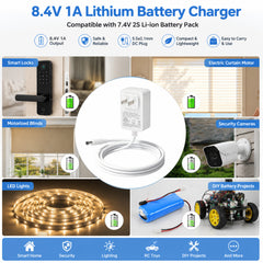 8.4V 1A Lithium Charger, 5.5x2.1mm DC Plug for 7.4V 2S Li‑ion Battery Pack