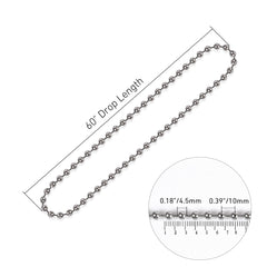 60 in. (5ft.) Drop Length Continuous Chain Loop - #10 4.5mm - Metal Bead Chain for Clutch Roller Window Shade
