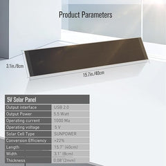 Solar Charging Panel USB 2.0, 5V 5W for Motorized Blinds - Compatible with Battery Tubular Motors