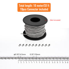32ft 304 Stainless Steel Ball Chain for Blinds - Includes 10 Connectors, Fixes Roller Shades & DIY Projects