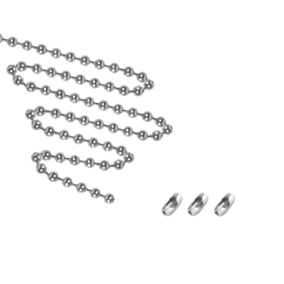 #10 Stainless Steel Bead Chain for Roller Shades & Vertical Blinds - 1 Meter Length (39inch) - Includes 3 Metal Connectors