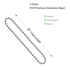 #10 Stainless Steel Bead Chain for Roller Shades & Vertical Blinds - 1.5 Meter Length (59 inch) - Includes 3 Metal Connectors