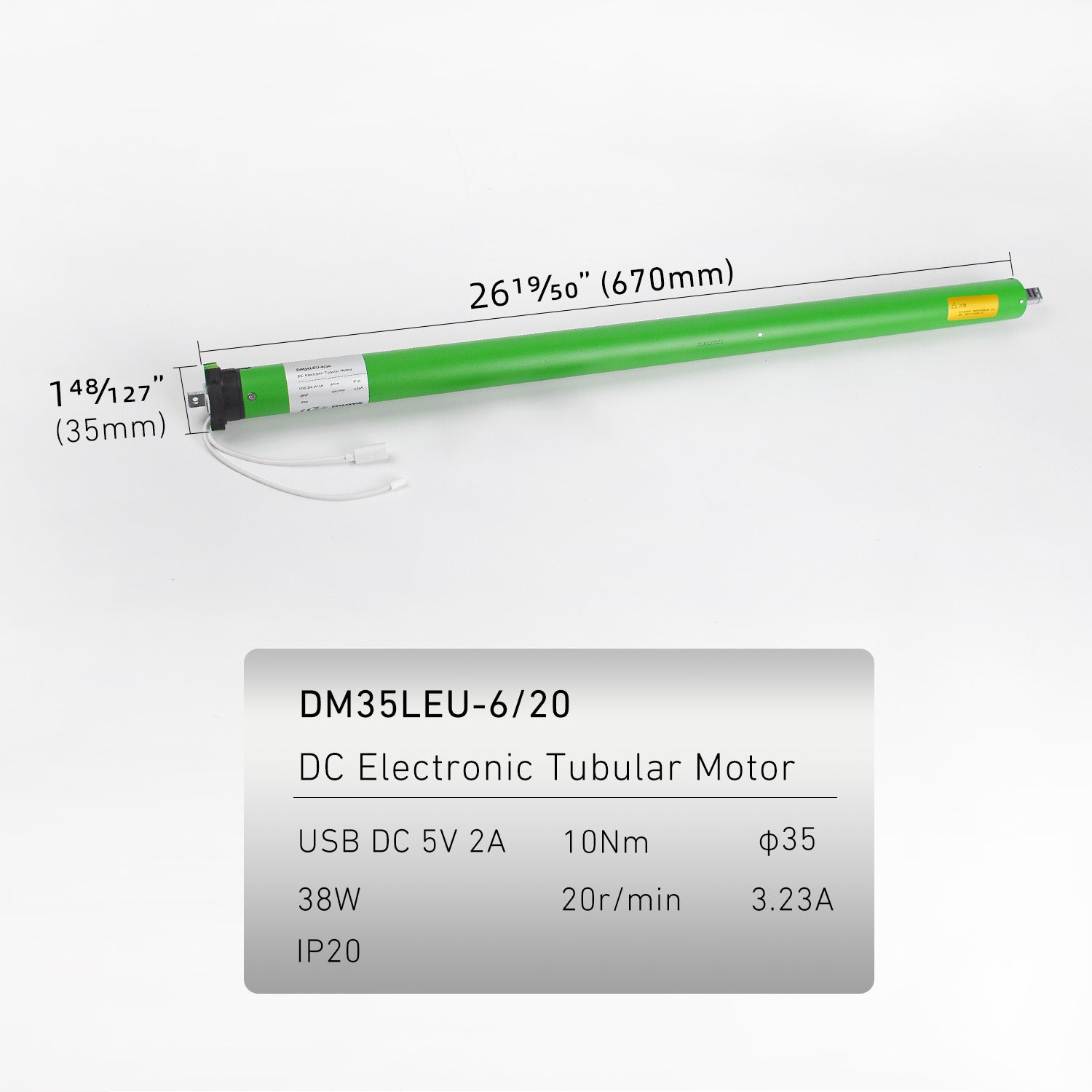 DM35LEU-6/20 DC 12V Tubular Motor for Roller Blinds – Rechargeable Lithium Battery, Wireless Remote Control, Quiet Electric Shade Motor Compatible with Alexa/Google Home, DIY Installation