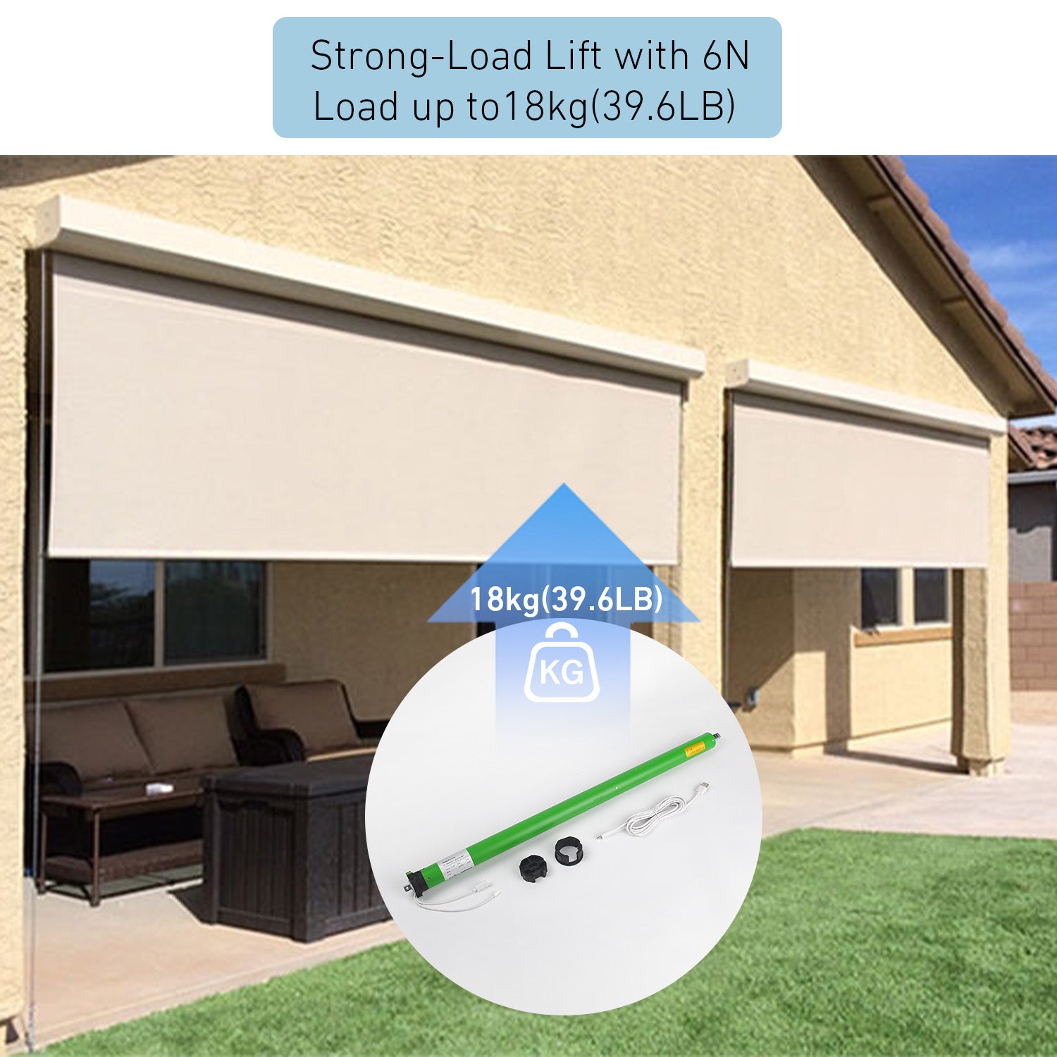 DM35LEU-6/20 DC 12V Tubular Motor for Roller Blinds – Rechargeable Lithium Battery, Wireless Remote Control, Quiet Electric Shade Motor Compatible with Alexa/Google Home, DIY Installation