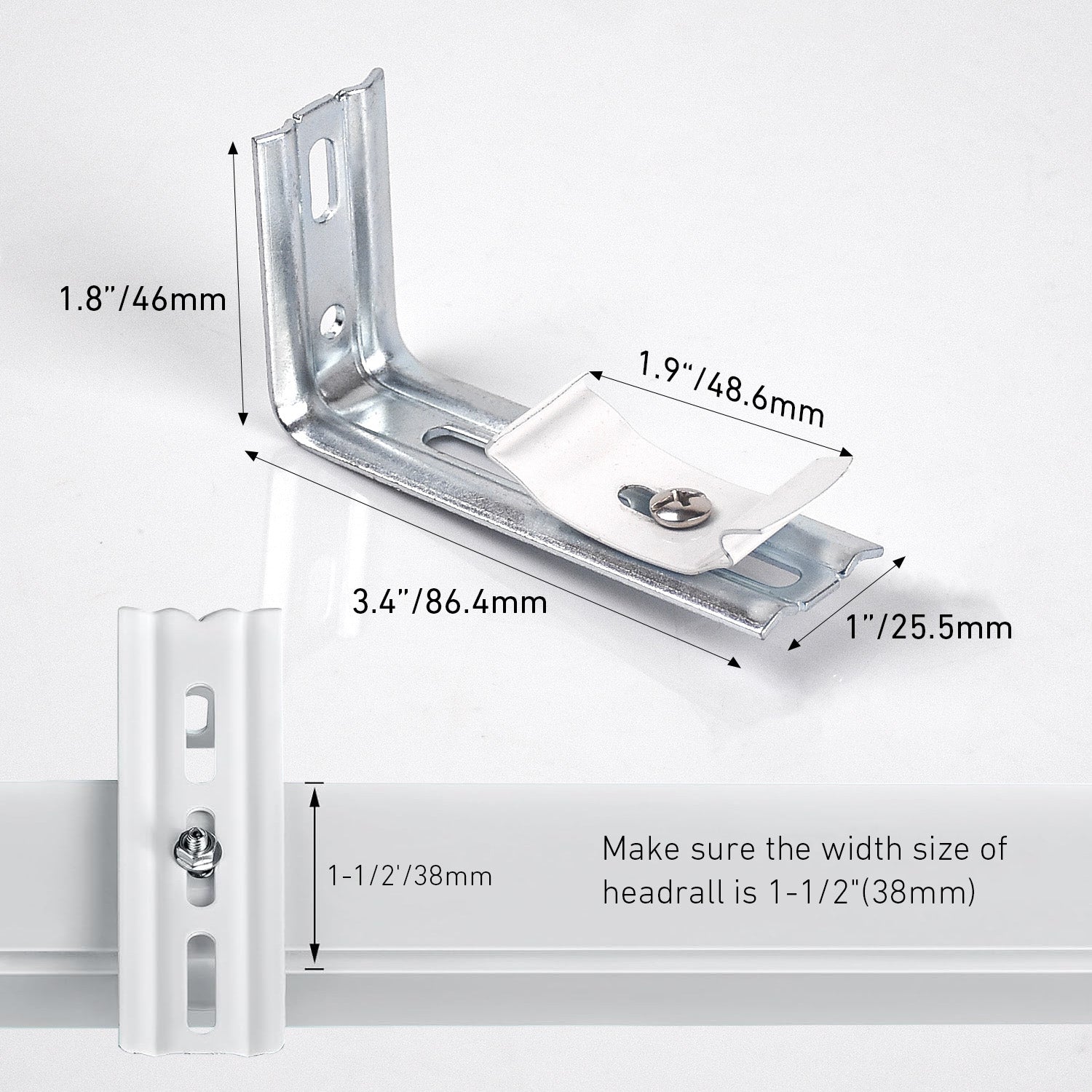 Vertical Blind Bracket Clips for 1-1/2 Inch Headrail - Heavy Duty Replacement Clips with Mounting Screws & Wall Plugs - 4Pack (White)