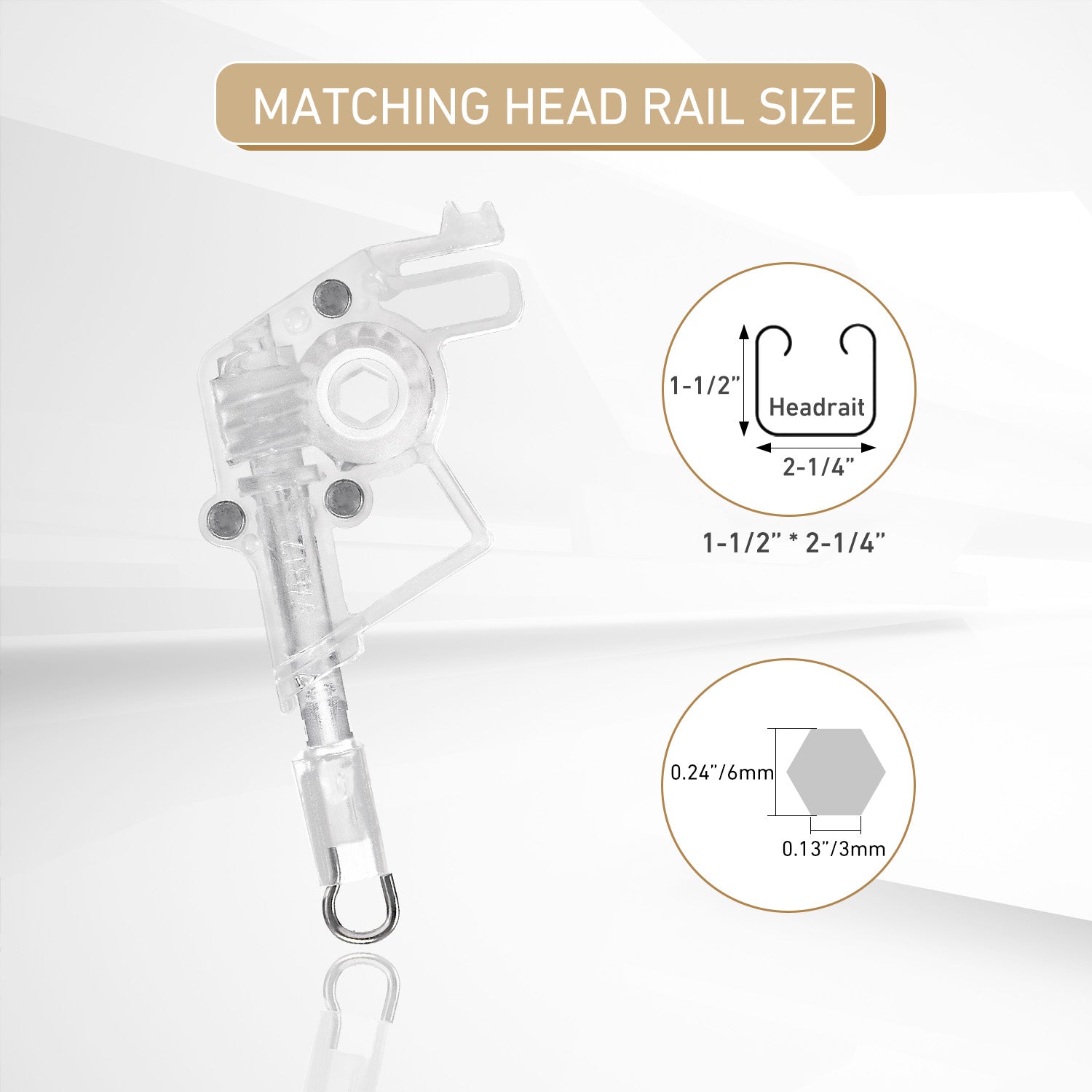 4pcs Low Profile Wand Tilter Mechanism, Heavy Duty Low Rail Blind Wand Tilter  with 1/4" Hex Hole for Horizontal Blinds
