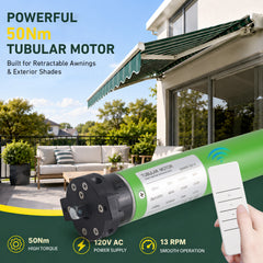 45mm Tubular Motor 50Nm 120V for Retractable Awning, Remote Control