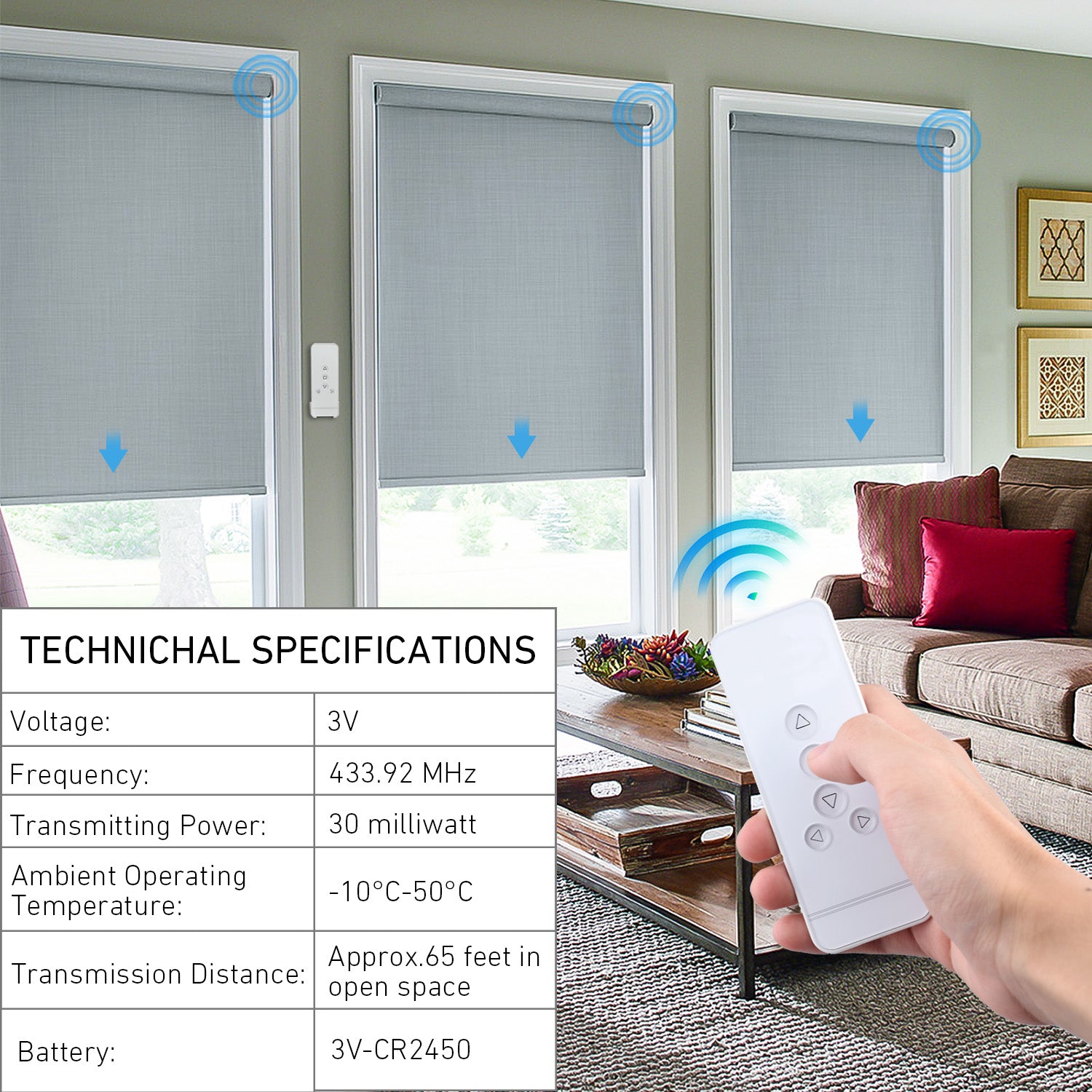 RF 433.92 Remote Control for Windows Motorized Shades and Blinds, 5 Channel Transmitter, White