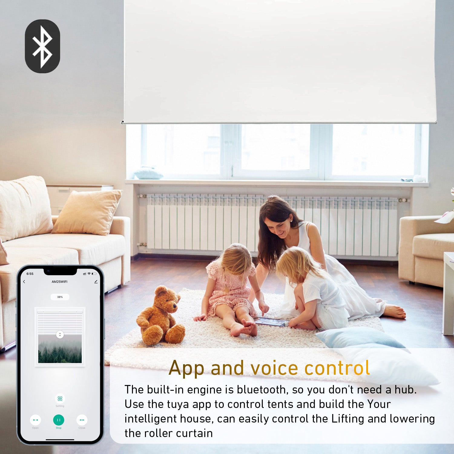Bluetooth Alexa Blinds Motor Smart Blinds Motor for 1.25 Inch Blind Motor Tube Build with Bluetooth,  Rechargeable Shade Motor Campitable with Alex, Google Home, No hub required