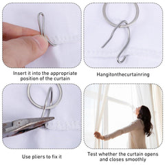 Stainless Steel Curtain Hooks - Rustproof Silver Hooks for Door/Shower/Window Curtains-100Pcs (Silver)