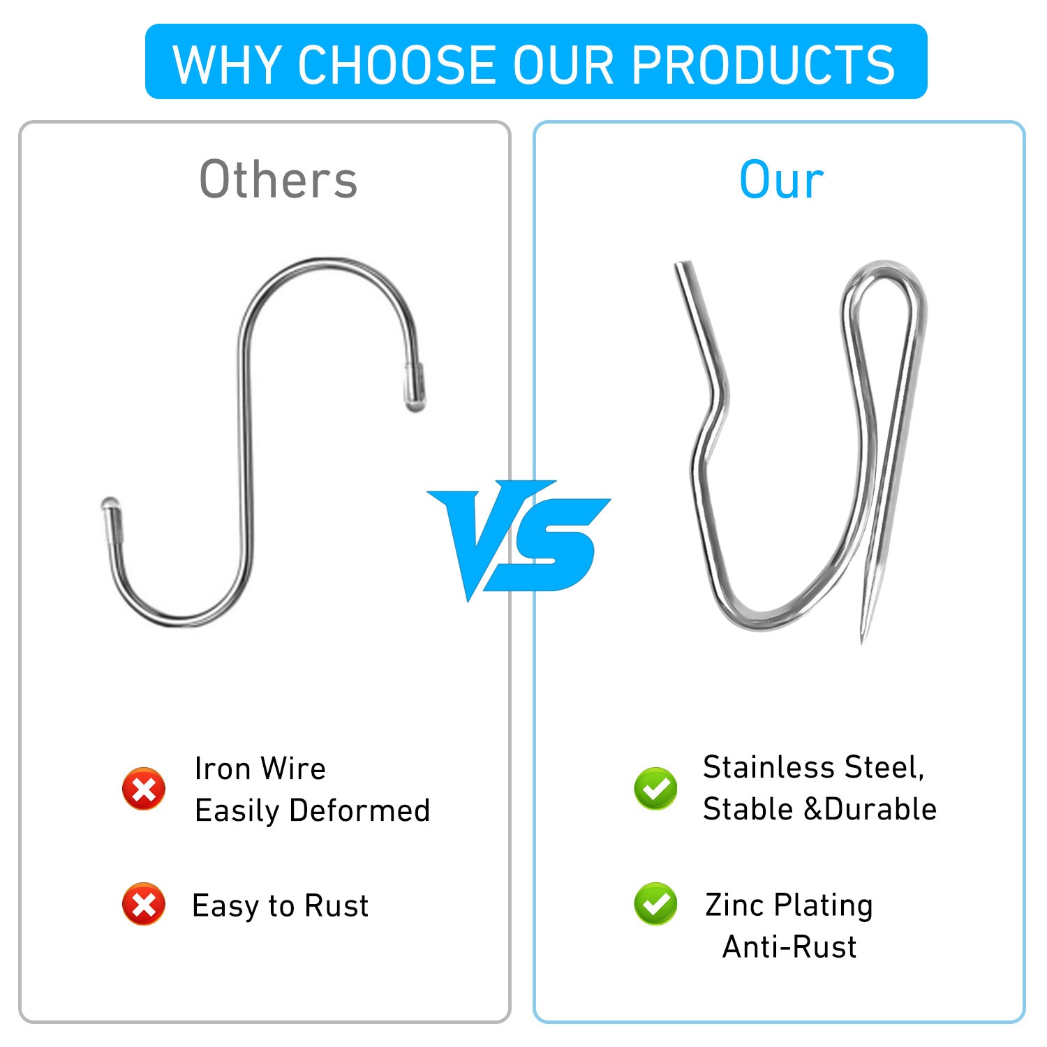 Stainless Steel Curtain Hooks - Rustproof Silver Hooks for Door/Shower/Window Curtains-100Pcs (Silver)